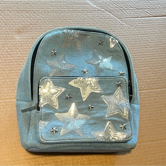 Skinny Dip Denim sequin stars festival backpack NWOT zipper closure 11x10 - Picture 2 of 14